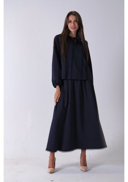 Lacivert Etek Ucu Dantel Detaylı Yaka Bağlamalı 2'li Takım 4592262.02 fırsatları