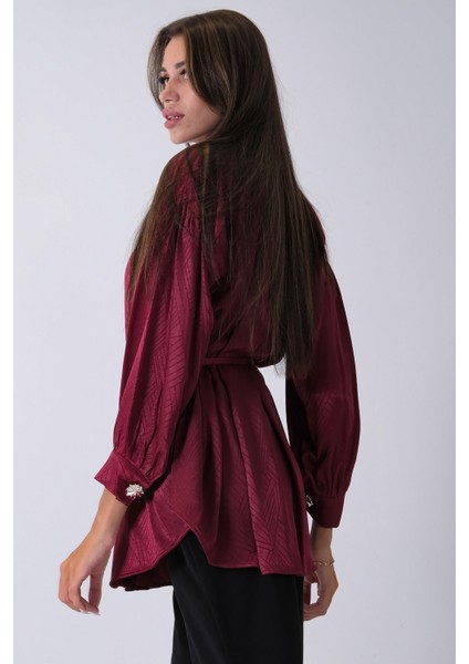 Bordo Gömlek Yaka Düğme Kapamalı Bel Bağlamalı Tunik 4595331.04 fırsatları