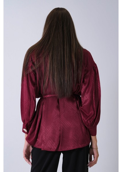 Bordo Gömlek Yaka Düğme Kapamalı Bel Bağlamalı Tunik 4595331.04 indirimleri