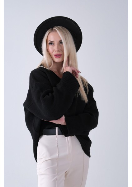 Siyah V Yaka Beli Lastikli Triko Kazak 46892623.01 fırsatları