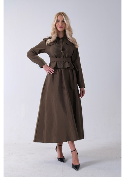 Haki Ceket Cep Görünüm Detaylı Düğme Kapamalı Etekli Takım 5303168.23 fiyatları