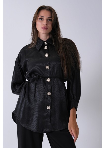 Siyah Gömlek Yaka Düğme Kapamalı Bel Bağlamalı Tunik 4595331.01 fiyatları