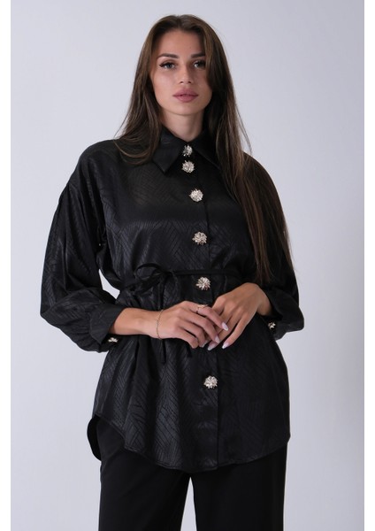 Siyah Gömlek Yaka Düğme Kapamalı Bel Bağlamalı Tunik 4595331.01 modelleri