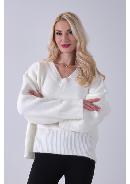 Ekru V Yaka Beli Lastikli Triko Kazak 46892623.147 fiyatları