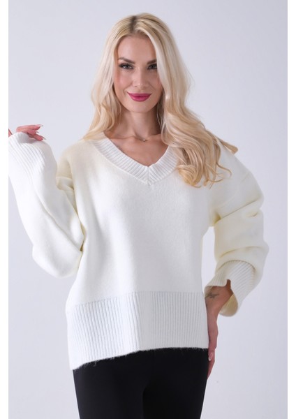 Ekru V Yaka Beli Lastikli Triko Kazak 46892623.147 fırsatları