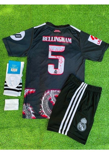 #5 Jude Bellingham Real Madrid Yeni Sezon Dragon Desenli Çocuk Forması 4'lü Set (Kırmızı Şerit)