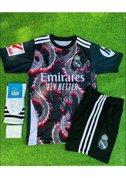 #5 Jude Bellingham Real Madrid Yeni Sezon Dragon Desenli Çocuk Forması 4'lü Set (Kırmızı Şerit) modelleri