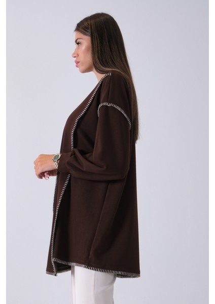 Kahve Önü Kanguru Cep Detaylı Çizgi Dikişli Bisiklet Yaka Tunik 940170263.05 indirimleri