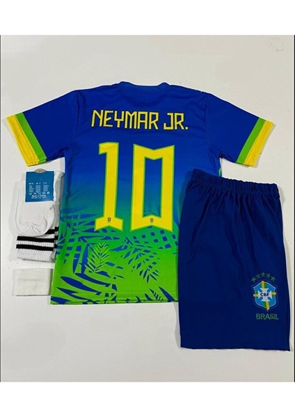 Neymar Jr #10 Brezilya 2024/25 Yeni Sezon Çocuk Konsept Forması 4'lü Set (Maviyeşil)