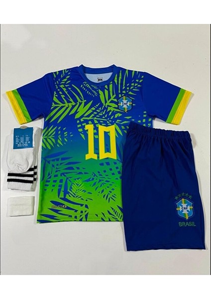 Neymar Jr #10 Brezilya 2024/25 Yeni Sezon Çocuk Konsept Forması 4'lü Set (Maviyeşil) fiyatları