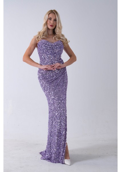 Lavanta Drapeli Parlak Pul Payetli Askılı Abiye 9705539.333 modelleri