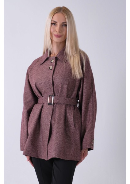 Mürdüm Yaka 2 Düğme Kapamalı Yandan Cepli Kemerli Kaban 4578039.21