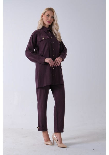 Bordo Göğüs Tek Cep Detaylı Aksesuar Düğmeli Pantolonlu Takım 4701352.04 fiyatları