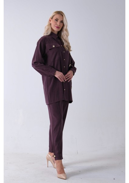 Bordo Göğüs Tek Cep Detaylı Aksesuar Düğmeli Pantolonlu Takım 4701352.04 fırsatları