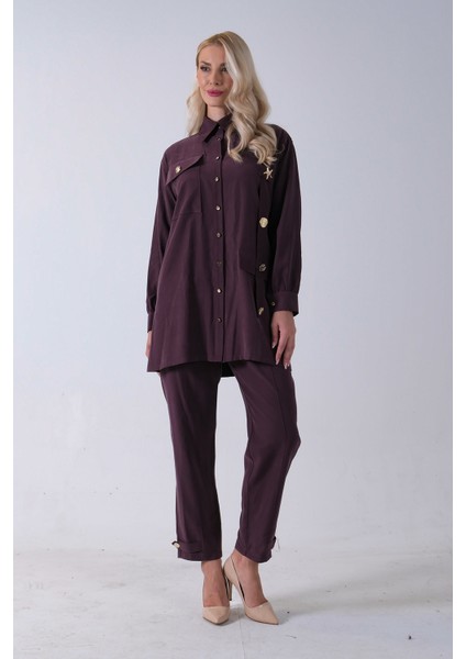 Bordo Göğüs Tek Cep Detaylı Aksesuar Düğmeli Pantolonlu Takım 4701352.04 indirimleri