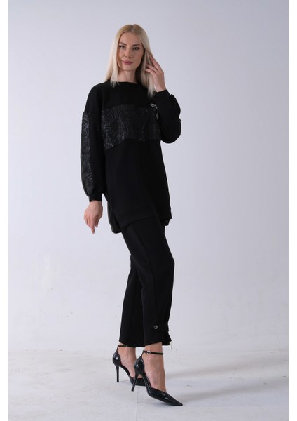 Siyah Üzeri Taş Işleme Desenli Pantolonlu Takım 940120231.01 fiyatları