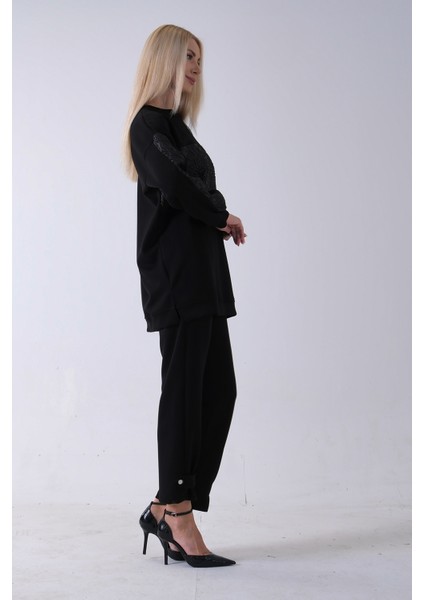 Siyah Üzeri Taş Işleme Desenli Pantolonlu Takım 940120231.01 modelleri