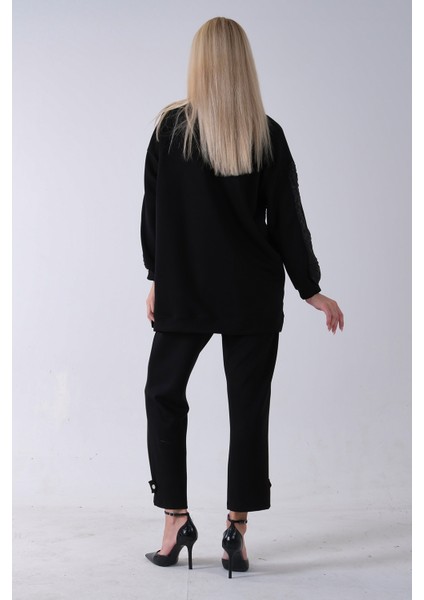 Siyah Üzeri Taş Işleme Desenli Pantolonlu Takım 940120231.01 fırsatları