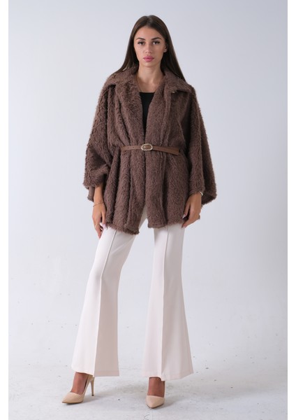 Vizon Tek Düğme Kapamalı Kemerli Yün Peluş Ceket 940140183.34