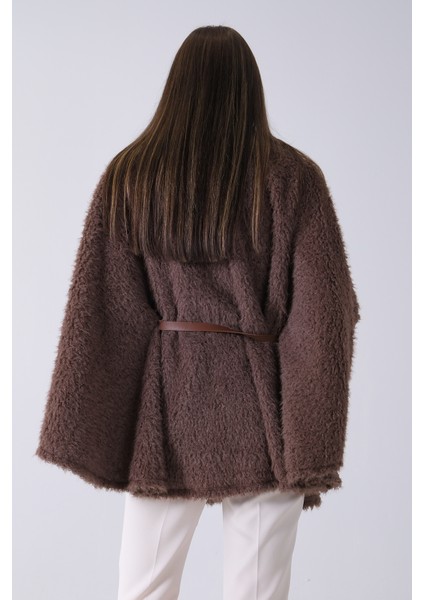 Vizon Tek Düğme Kapamalı Kemerli Yün Peluş Ceket 940140183.34