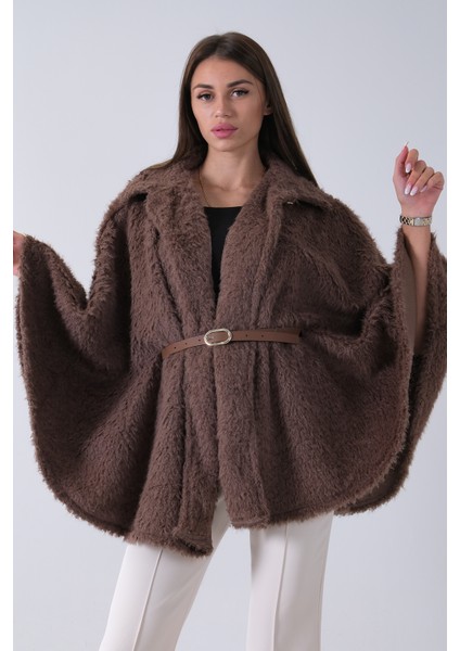 Vizon Tek Düğme Kapamalı Kemerli Yün Peluş Ceket 940140183.34