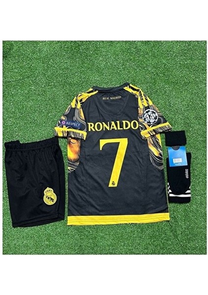 R.madridd 2024/25 Sezonu Cristiano Ronaldo Konsept Çocuk Forması 4'lü Set (Black-Yellow) modelleri