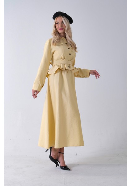 Sarı Ceket Cep Görünüm Detaylı Düğme Kapamalı Etekli Takım 5303168.11 fiyatları