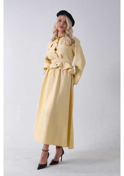 Sarı Ceket Cep Görünüm Detaylı Düğme Kapamalı Etekli Takım 5303168.11