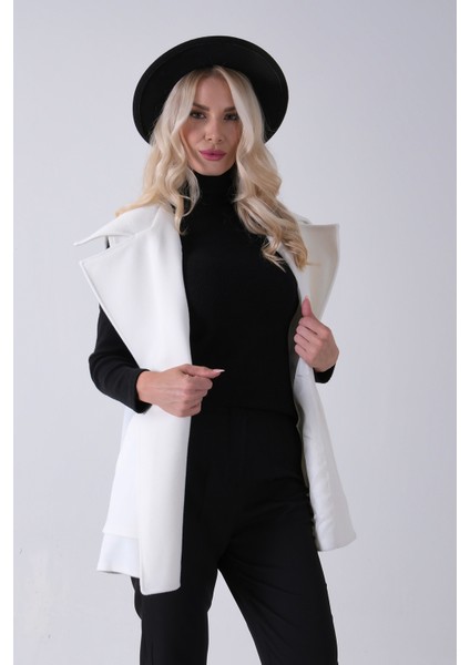 Ekru Yakalı Cepli 2 Düğmeli Kemer Bağlamalı Kaşe Yelek 5307107.147 modelleri