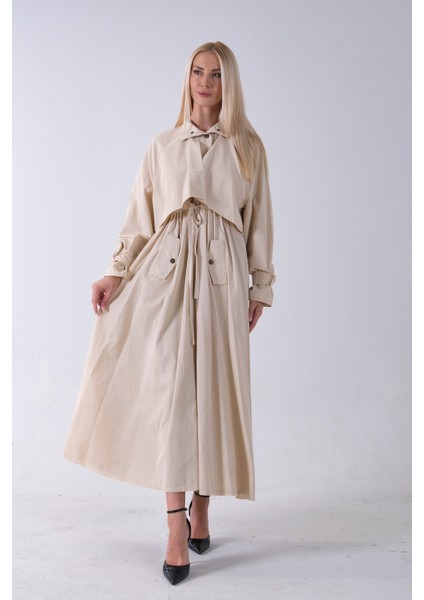 Taş Belden Bağlama Detaylı Yandan Cepli Uzun Trenç 422237.50