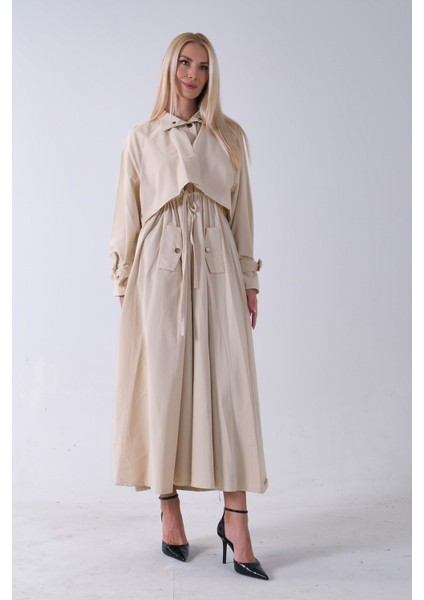 Taş Belden Bağlama Detaylı Yandan Cepli Uzun Trenç 422237.50 modelleri