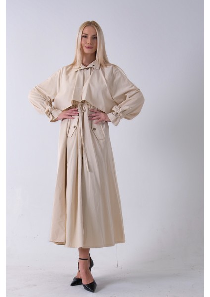 Taş Belden Bağlama Detaylı Yandan Cepli Uzun Trenç 422237.50