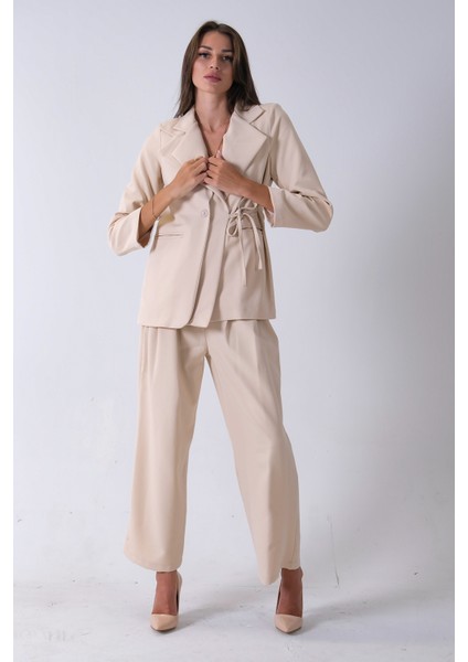 Krem Çift Cep Yandan Bağlamalı Ceket Pantolonlu Takım 4592259.19 fiyatları