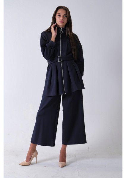 Lacivert Fermuar Kapamalı Beli Kemerli Pantolonlu Scuba Takım 4592264.02 fiyatları