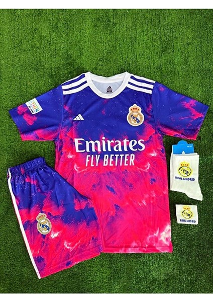 Real Madrid 2025/26 Yeni Sezon Kırmızı Dalga Desenli Ronaldo Çocuk Forması 4'lü Set