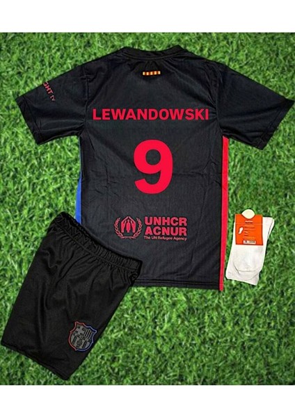 2024-25 .b.a.r.c.e.l.o.n.a #9 Lewandowski Deplasman Çocuk Forması (Siyaharmalı)