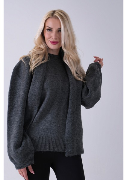 Antrasit Şal Aksesuarlı Bisiklet Yaka Triko Kazak 46892633.315 modelleri