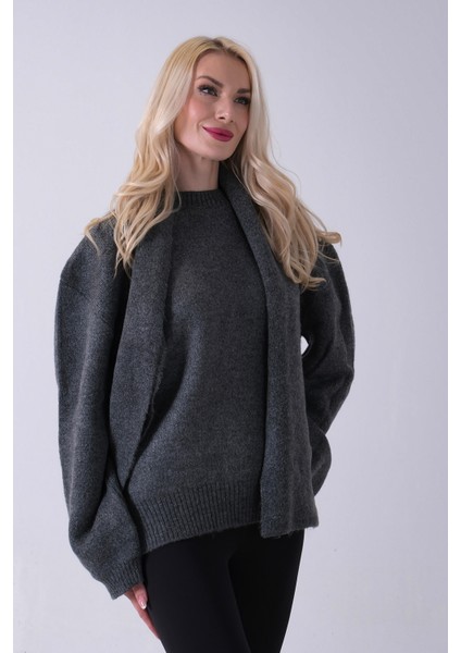 Antrasit Şal Aksesuarlı Bisiklet Yaka Triko Kazak 46892633.315 fırsatları