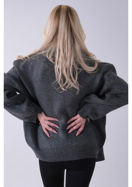 Antrasit Şal Aksesuarlı Bisiklet Yaka Triko Kazak 46892633.315