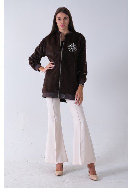 Kahve Üzeri Taş Detaylı Yandan Cepli Peluş Hırka 4701420.05 fiyatları