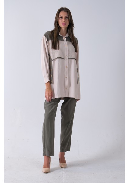 Haki Önü File Detaylı Çift Renk Tunik Pantolonlu Takım 4701409.23 fiyatları