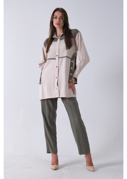 Haki Önü File Detaylı Çift Renk Tunik Pantolonlu Takım 4701409.23 modelleri