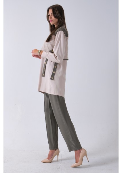 Haki Önü File Detaylı Çift Renk Tunik Pantolonlu Takım 4701409.23 indirimleri