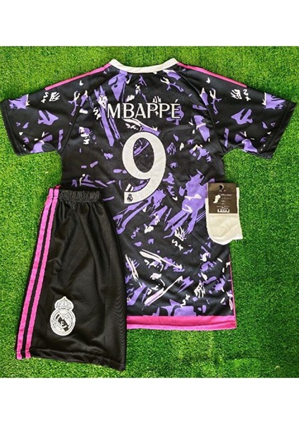 Reall/madrid #9 Kylian Mbappe Özel Tasarım Çocuk Forması 4 Lü Set(Mor)