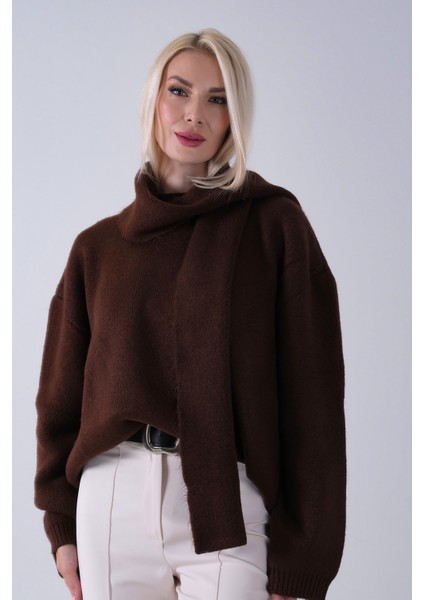 Kahve Şal Aksesuarlı Bisiklet Yaka Triko Kazak 46892633.05 fiyatları