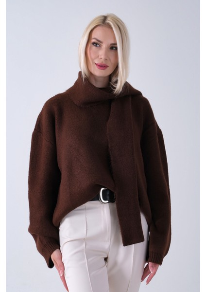 Kahve Şal Aksesuarlı Bisiklet Yaka Triko Kazak 46892633.05 modelleri