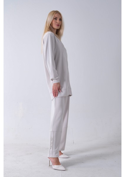 Taş Yaka ve Pantolon Paçası Taş Detaylı Tunikli Takım 4703048.50 modelleri