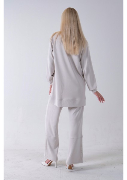 Taş Yaka ve Pantolon Paçası Taş Detaylı Tunikli Takım 4703048.50 indirimleri