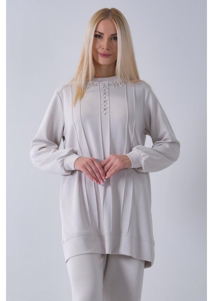 Taş Yaka ve Pantolon Paçası Taş Detaylı Tunikli Takım 4703048.50