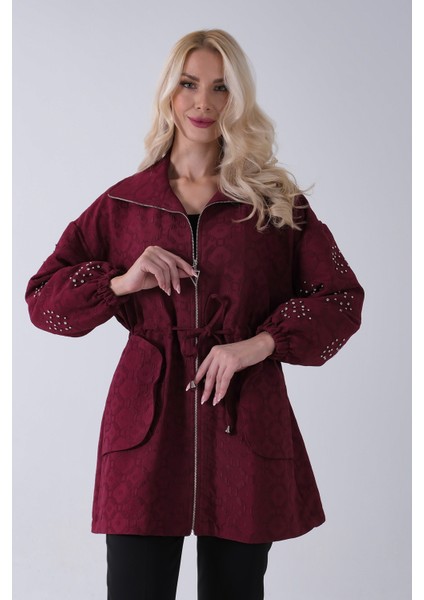 Bordo Üzeri Taş Detaylı Yandan Cepli Trenç 940140177.04